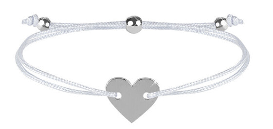 Corded with white / steel heart bracelet