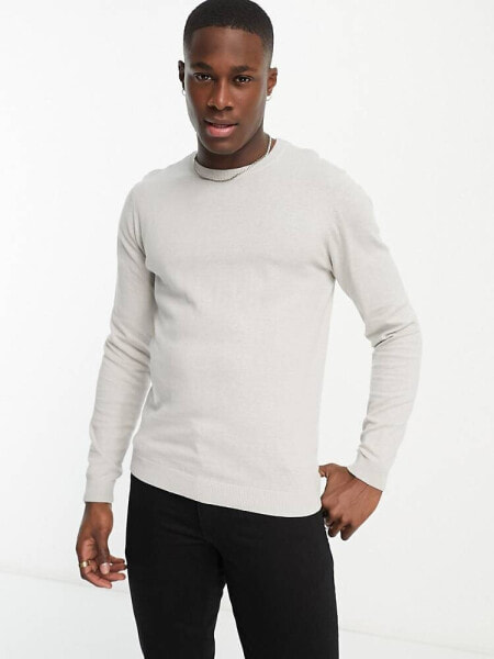 ASOS DESIGN knitted cotton jumper in light grey