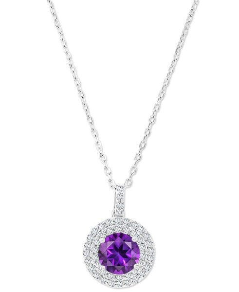 Macy's amethyst (1-1/5 ct. t.w.) & Lab-Grown White Sapphire (3/8 ct. t.w.) Halo Birthstone Pendant Necklace in Sterling Silver, 16" + 2" extender (Also in Additional Birthstones)