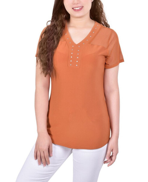 Petite Short Sleeve Studded Top