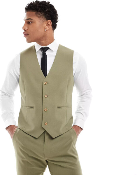 ASOS DESIGN slim suit waistcoat in sage