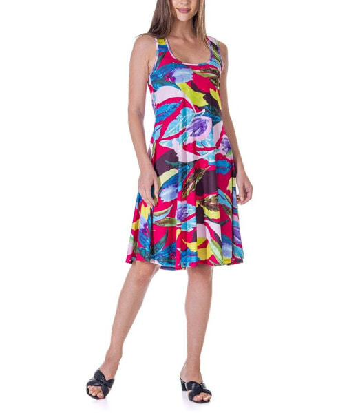 Women's Print Sleeveless Knee Length Tank Swing Dress