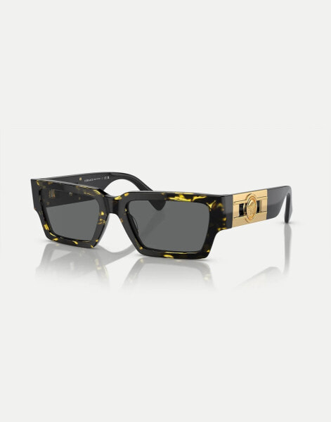 Versace ve4459 rectangle sunglasses in tortoise with grey lens in dark brown