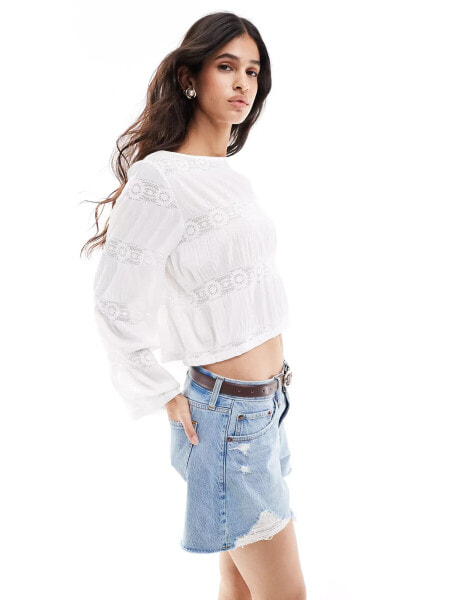 Vero Moda textured jersey boat neck long sleeve top in white