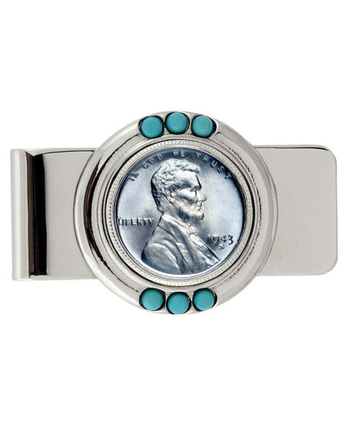 Men's 1943 Lincoln Steel Penny Turquoise Coin Money Clip