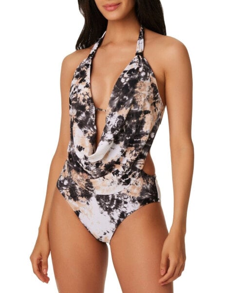 Bar III BLACK Wet N Wild Draped Monokini One-Piece Swimsuit US Medium