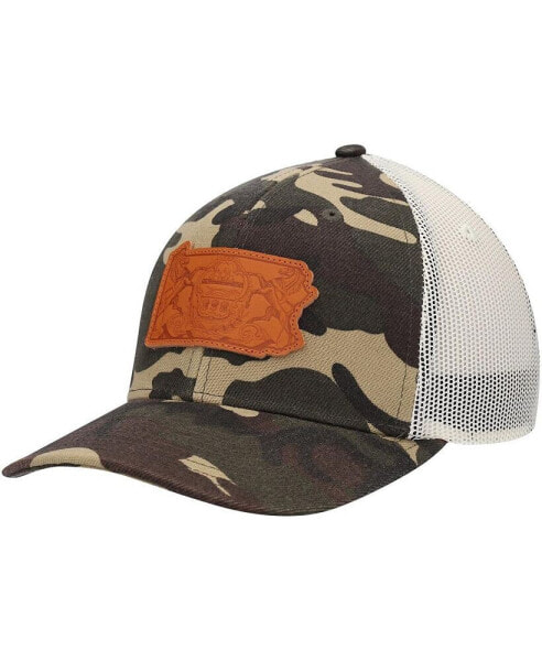 Men's Camo Pennsylvania Icon Woodland State Patch Trucker Snapback Hat