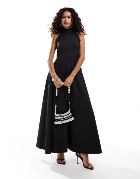 Sister Jane halterneck cotton maxi dress in black co-ord