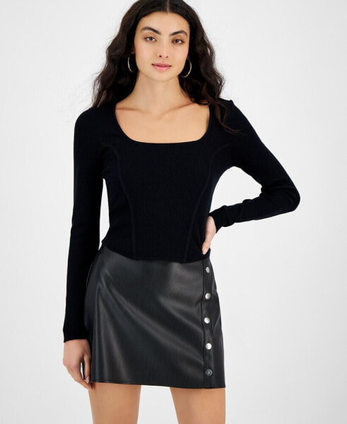 Women's Ribbed Square-Neck Long-Sleeve Sweater, Created for Macy's