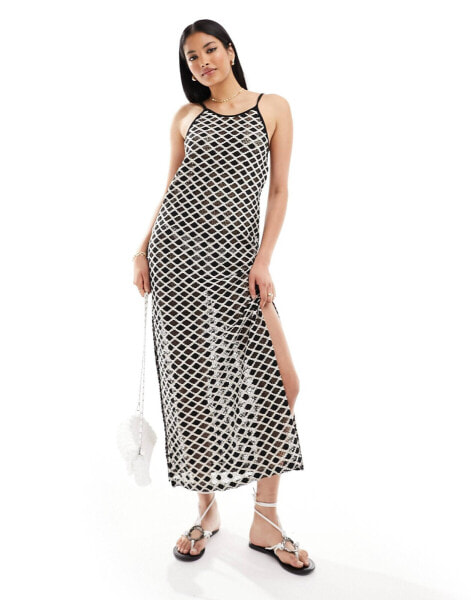 IIsla & Bird maxi crochet beach dress in black and white