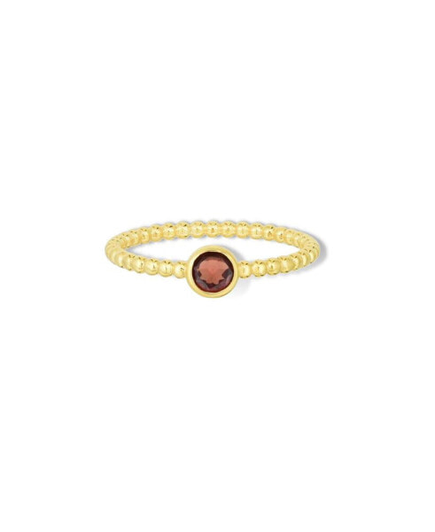 Gold Beaded Garnet Ring 14K Gold