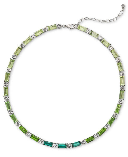 Silver-Tone Round & Tonal Baguette Crystal Tennis Necklace, 16" + 3" extender, Created for Macy's