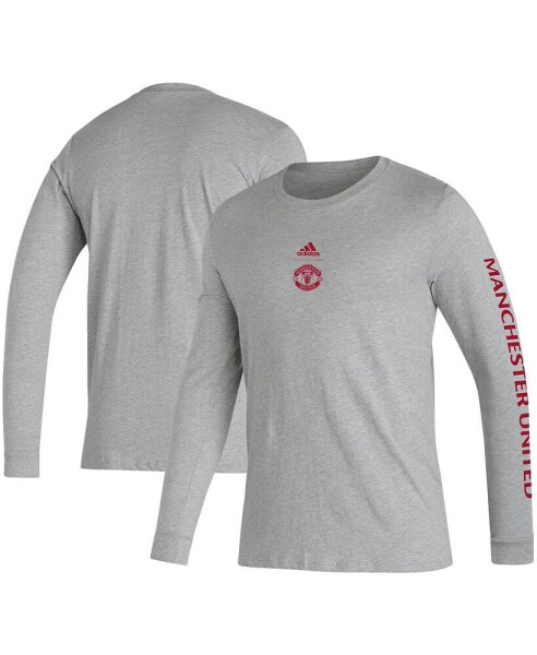 Men's Heather Gray Manchester United Team Crest Long Sleeve T-shirt