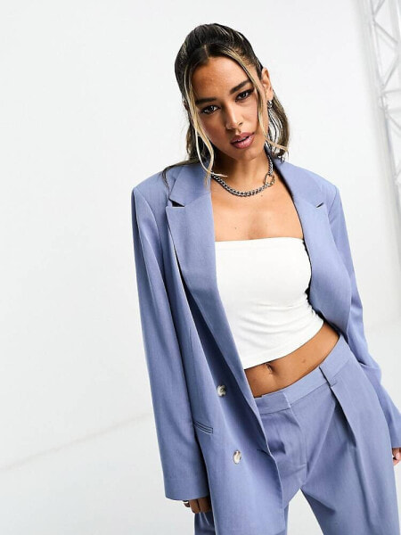 ASOS DESIGN double breasted blazer in blue twill