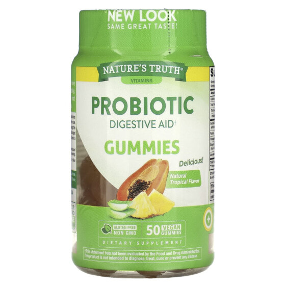 Probiotic Digestive Aid Gummies, Natural Tropical, 50 Vegan Gummies