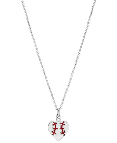 Silver-Tone Pavé Baseball Heart Pendant Necklace, 16" + 2" extender