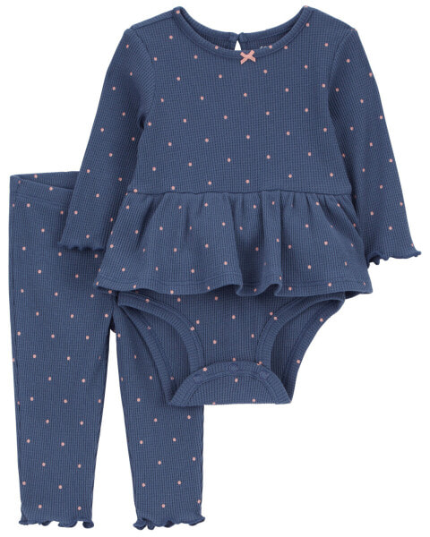 Baby 2-Piece Polka Dot Peplum Bodysuit Pant Set 12M