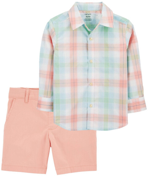 Baby 2-Piece Button-Down Shirt & Stretch Chino Shorts Set 24M