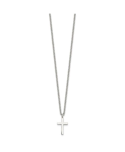 Polished 16mm Cross Pendant on a 18 inch Cable Chain Necklace
