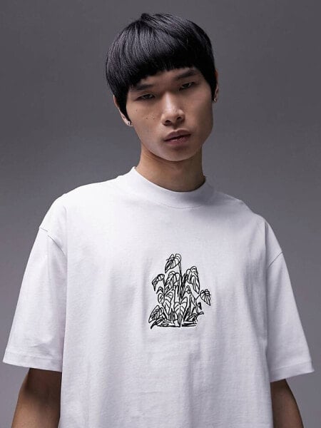 Topman oversized t-shirt with front and back leaf print in white