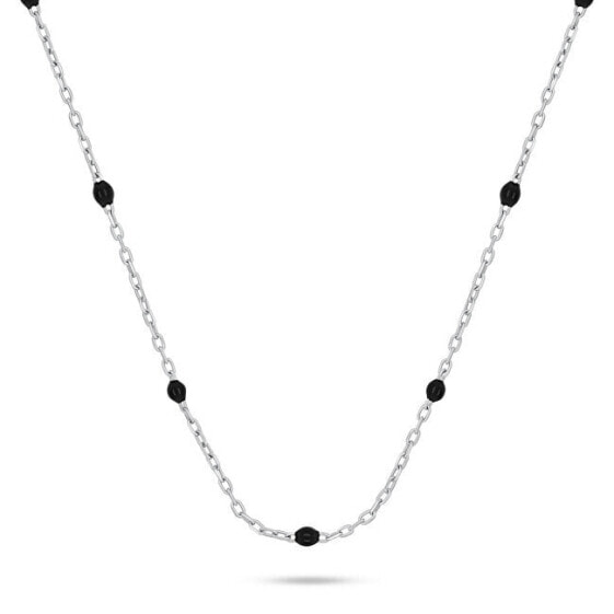 Silver necklace with black beads NCL112WBC