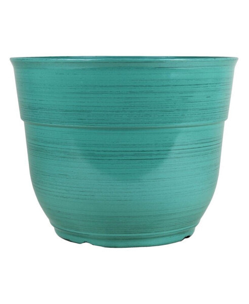 Glazed Brushed Happy Large Plastic Planter Dark Aqua 15 Inch