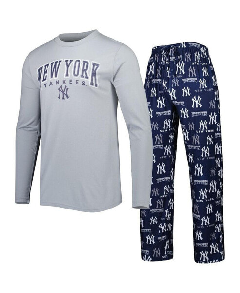 Men's Navy, Gray New York Yankees Breakthrough Long Sleeve T-shirt and Pants Sleep Set