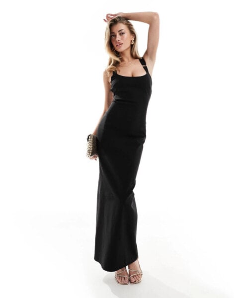 Vesper buckle detail strappy back maxi dress in black