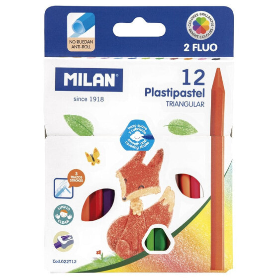 MILAN Box 12 Triangular Plastipastel (Contains 2 Fluo Colours)