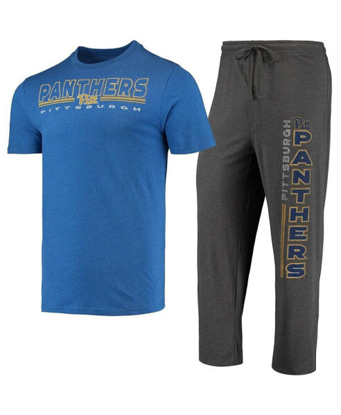 Men's Heathered Charcoal, Royal Distressed Pitt Panthers Meter T-shirt and Pants Sleep Set