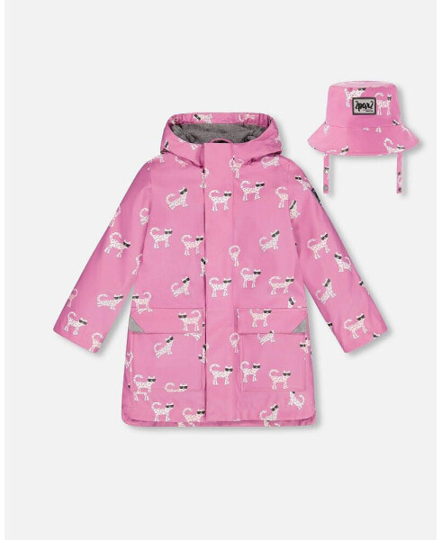 Куртка для малышей Deux Par Deux набор с плащом и шапкой, меняющим цвет, розовые, с котами - котенок в очках