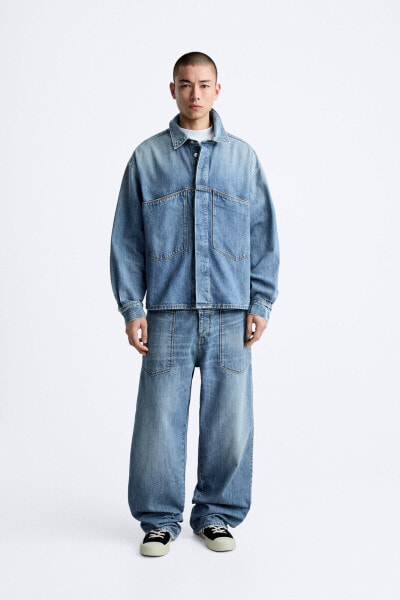 Denim overshirt with pockets