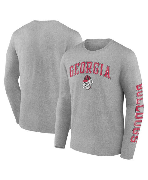 Men's Heather Gray Georgia Bulldogs Distressed Arch Over Logo Long Sleeve T-shirt