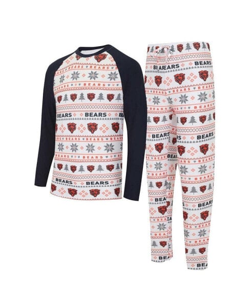 Men's White, Navy Chicago Bears Tinsel Raglan Long Sleeve T-shirt and Pants Sleep Set