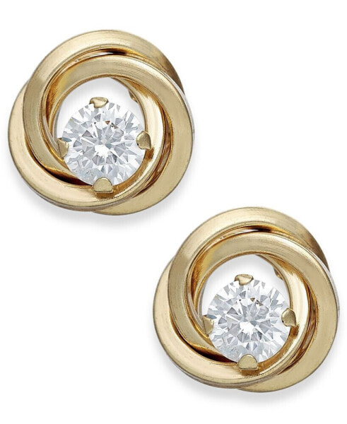 Cubic Zirconia Love Knot Stud Earrings in 10k Gold