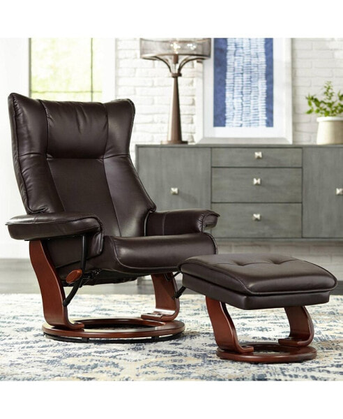 Morgan Java Swivel Faux Leather Recliner Chair with Ottoman Modern Armchair Ergonomic Push Manual Reclining Footrest Upholstered Bedroom Living Room Reading Home Relax Office Napping - Bench master