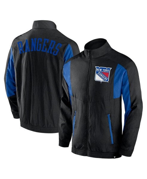 Men's Black New York Rangers Step Up Crinkle Raglan Full-Zip Windbreaker Jacket