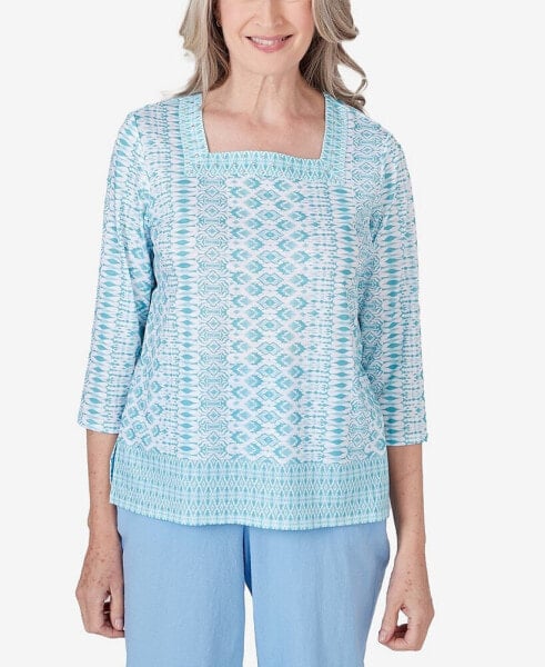 Women's Hyannisport Square Neck Geometric Border Top