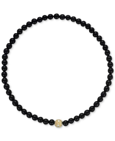 Onyx & Diamond Accent Bead Stretch Bracelet in 14k Gold