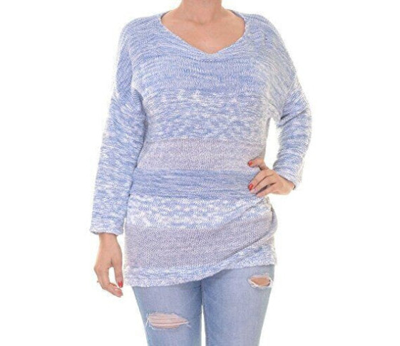 Style&co Women's Marled Strip Long Sleeve Pull over Sweater Blue Size L