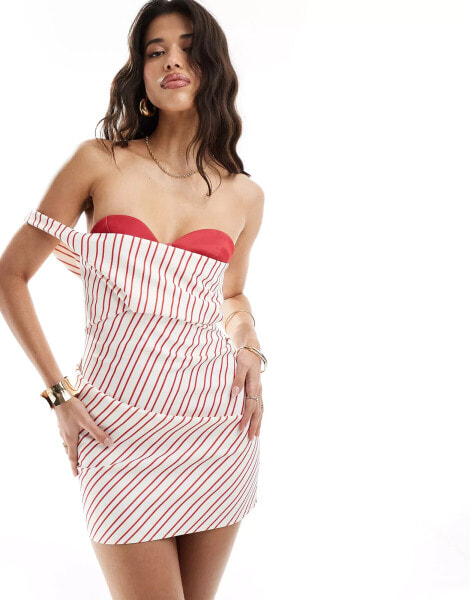 ASOS DESIGN bandeau exposed bra mini dress in red and white stripe