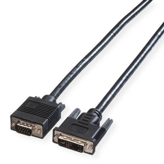 ROLINE DVI-Cable - DVI (12+5) M - HD15 M 5 m - 5 m - DVI-A - VGA (D-Sub) - Male - Male - Black