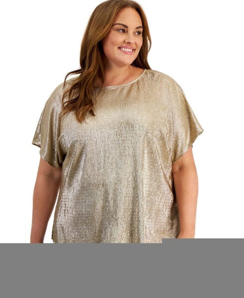 Plus Size Metallic Dolman-Sleeve Top