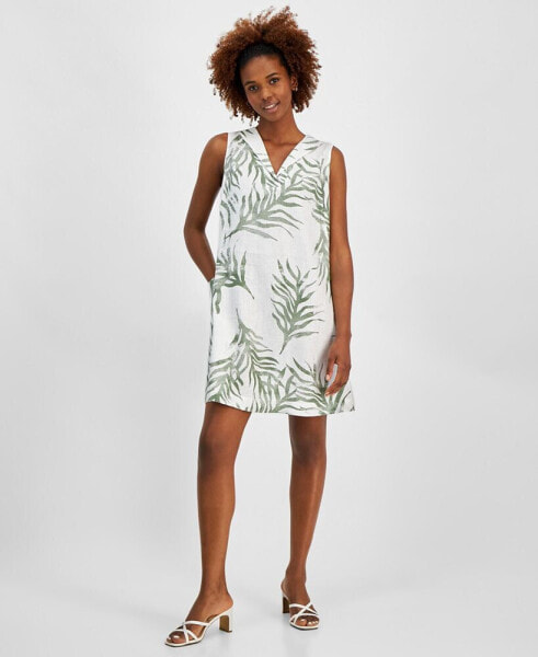 Women's 100% Linen Botanical-Print Dress, Created for Macy's