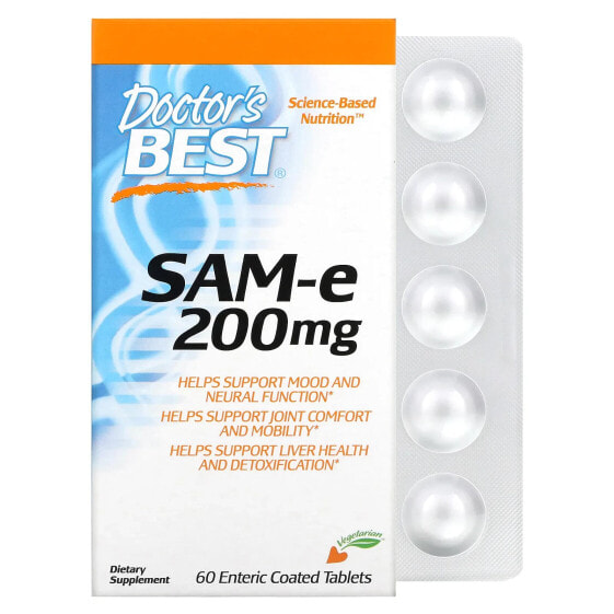 Витамины Doctor's Best SAM-e, Double Strength (Дисульфат Тозилата), 400 мг, 60 энтерических таблеток
