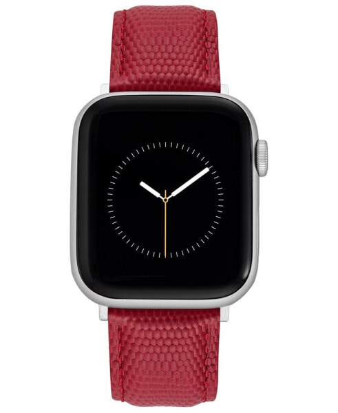 Red Genuine Leather Strap with Silver-Tone Stainless Steel Lugs for 42mm, 44mm, 45mm, Ultra 49mm Apple Watch