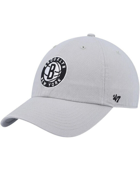 Men's Gray Brooklyn Nets Team Logo Clean Up Adjustable Hat