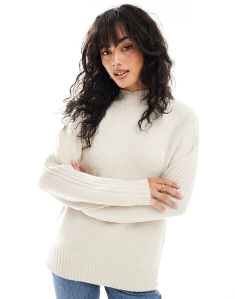 Threadbare high neck oversized jumper in oatmeal