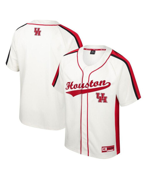 Men's Cream Distressed Houston Cougars Ruth Button-Up Baseball Jersey