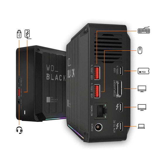 WD_BLACK D50 - Wired - Thunderbolt 3 - 3.5 mm - 10,100,1000 Mbit/s - Black - 1000 GB